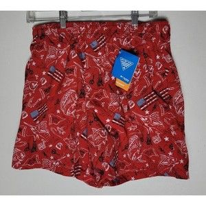 Columbia PFG Swim Trunks Mens Size S - 6" USA American Flag Flat Front Casual